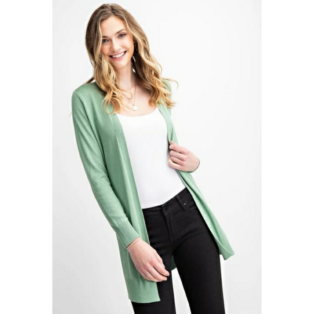 LOFT Mint Sage Green Long Open Shell Cardigan